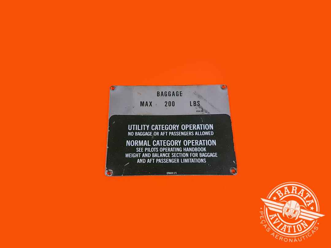 BAGGAGE COMPARTMENT PLACARD - PN: 69669-171