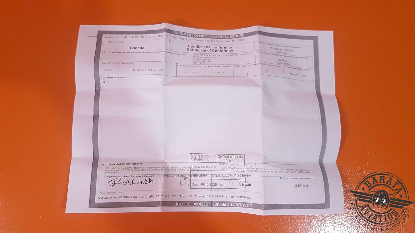 AS3216-118 Pratt & Whitney Retaining Ring - New