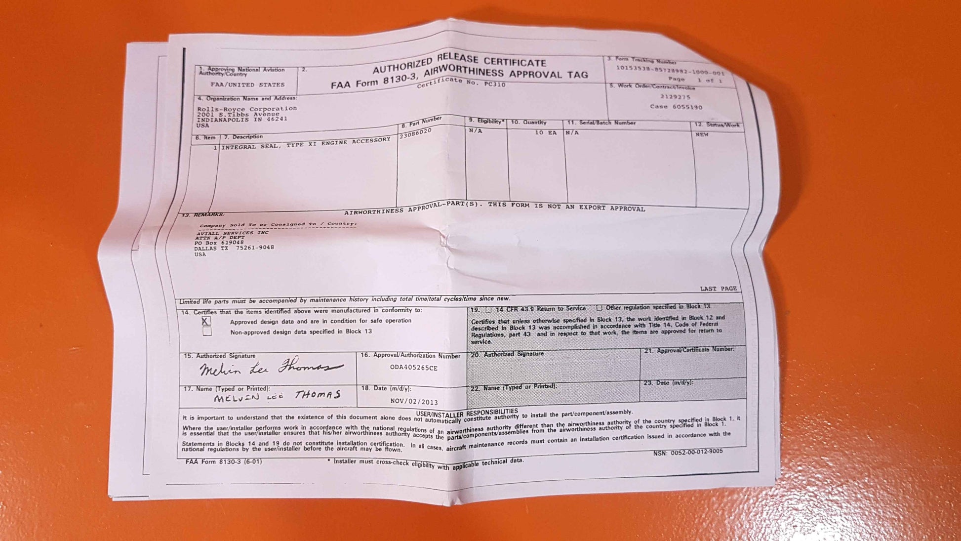 23086020 Rolls-Royce Integral Seal