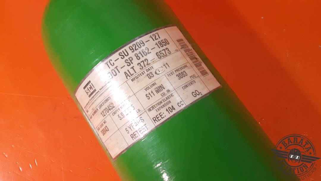 B/E AEROSPACE OXIGEN CYLINDER ASSEMBLY P/N: 176270-40