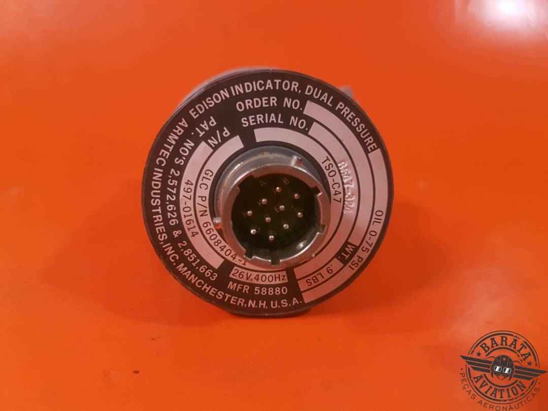ARMTEC EDISON DUAL OIL PRESSURE INDICATOR  26 VDC-400HZ P/N: 497-01614