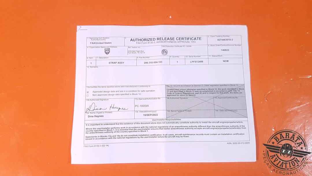 206-310-004-103 Lord Corp Strap Assy - Novo - Com Form 8130