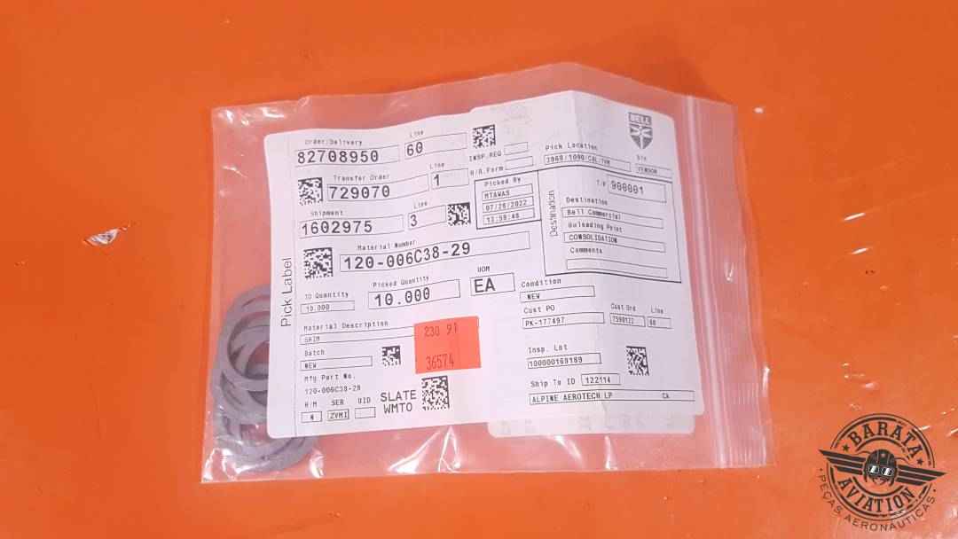 120-006C38-29 Bell Helicopter Shim - Pacote C/ 10 Unidades - Novo