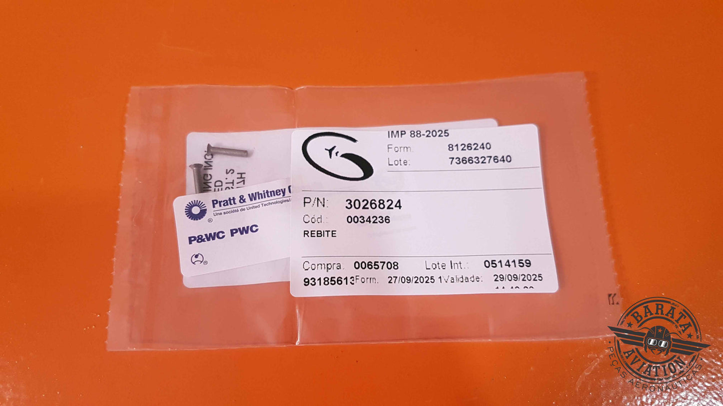 3026824   Pratt & Whitney Rivet  - New - Each