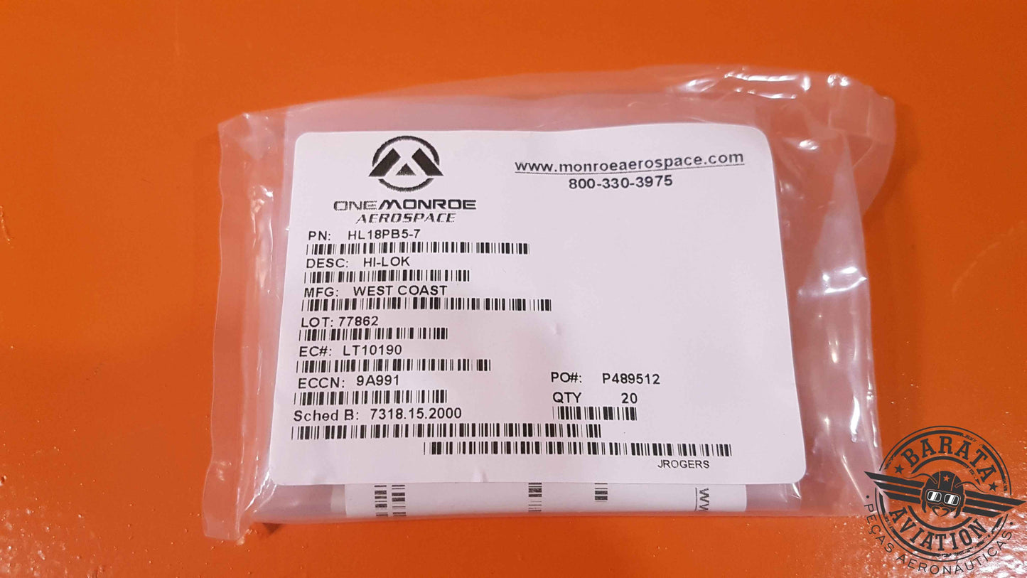 HL18PB5-7   West Coast Kit of 20 Hi-Lok Pins - New