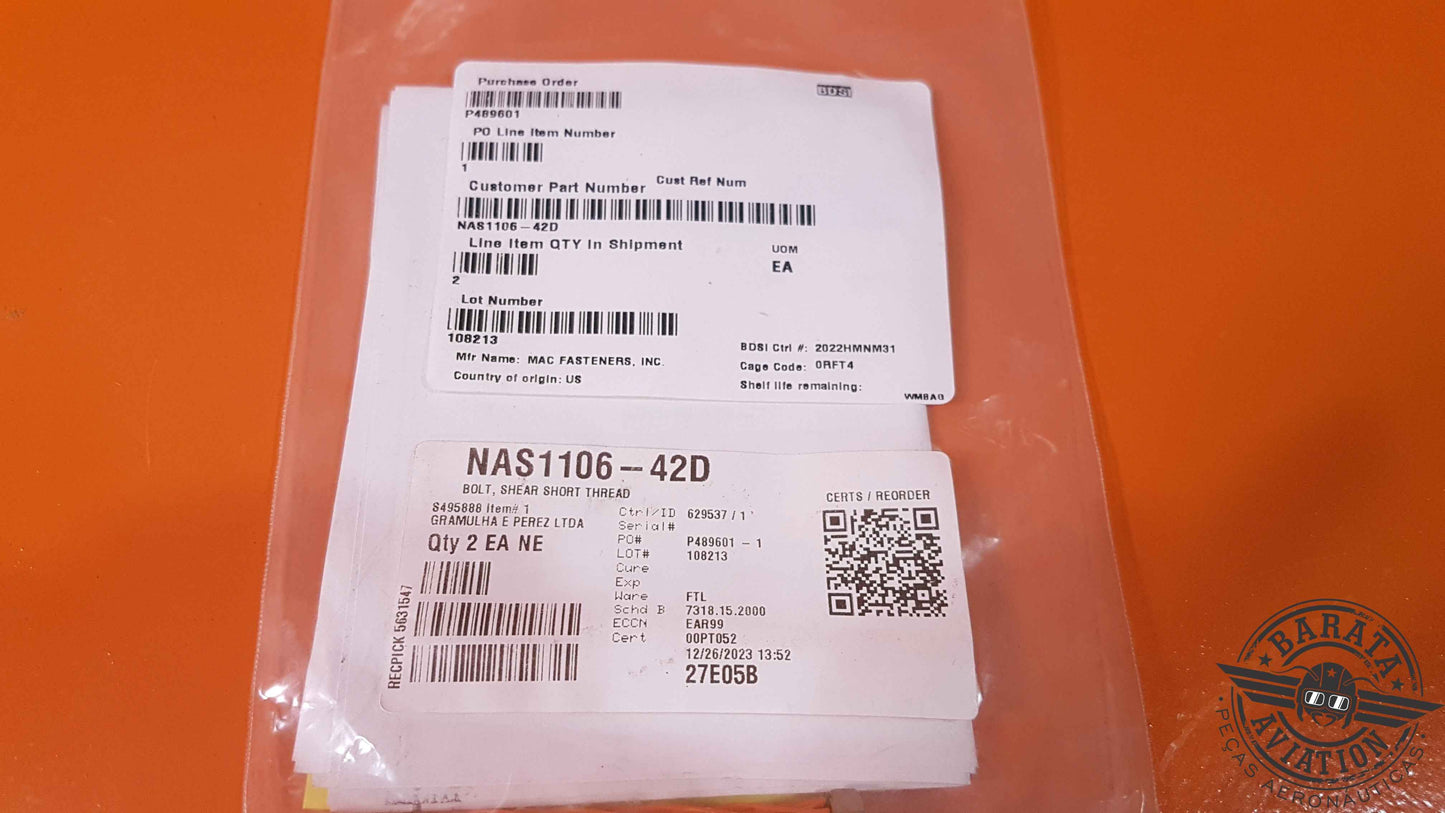 NAS1106-42D Mac Fasteners Bolt - Novo