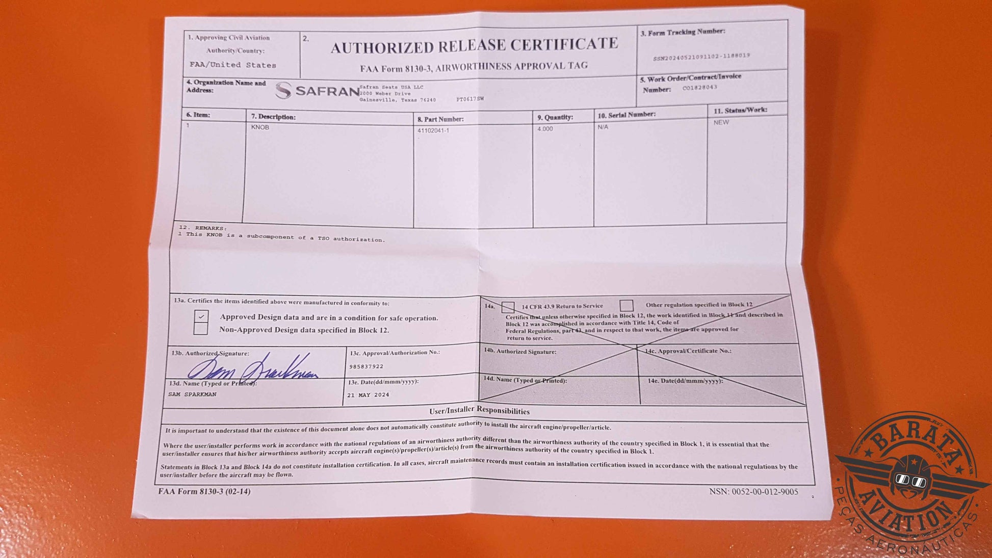 41102041-1 Safran Knob - Novo