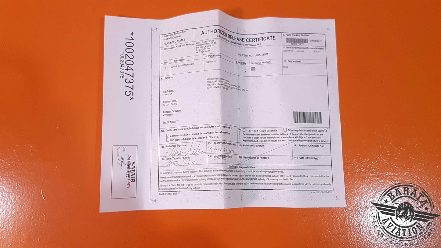 38000-076 Monogram Systems Water Separator Assy - Novo